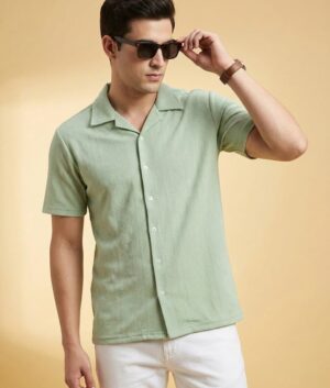 Men’s Mint Green Textured Short Sleeve Shirt | Casual Button-Down Summer Shirt